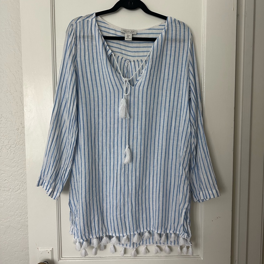 Rachel Zoe Blue and White Tie Front Mini beach coverup